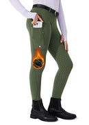 Willit Girls Fleece Horse Riding Pants Equestrian Breeches Kids Winter Riding Tights Thermal Schooling Tights, Army Green, Medium