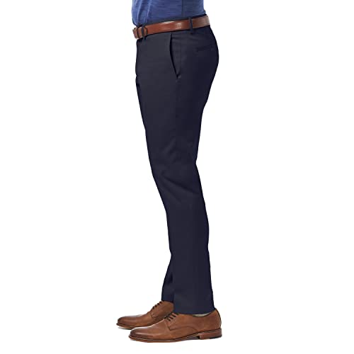 Haggar Men's Premium No Iron Khaki Slim Fit Flat Front Casual Pants, Dark Navy, 32W x 30L US