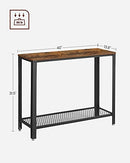 VASAGLE Console Table, 2-Tier Entryway Table with Mesh Shelf, Narrow Sofa Table, Steel Frame, Adjustable Feet, for Hallway, Living Room, Industrial Style, Rustic Brown and Black ULNT80X