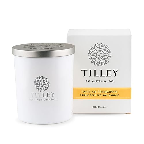 Tilley Classic White Tahitian Frangipani Soy Candle, 240 g/45 Hour