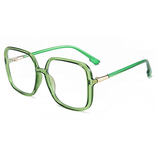 BAODAREN Blue Light Blocking Glasses Oversized Square Frame Women/Men Anti Eyestrain Computer Eyeglasses L3000A (Transparent Light Green)