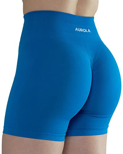 AUROLA Intensify Workout Shorts for Women Seamless Scrunch Short Gym Yoga Running Sport Active Exercise Fitness Shorts,Size S Diva Blue