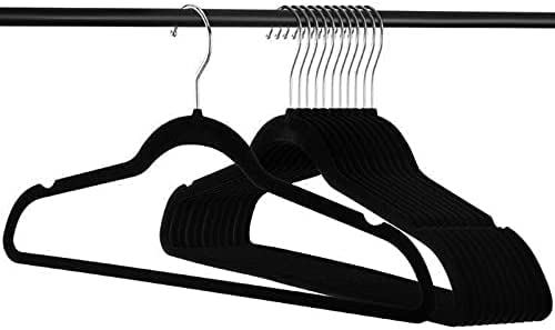 Gominimo 30 Pack of Non-Slip Velvet Suit Hangers with Tie Organizers up to 4.5kg ABS/Silk Plush Material Black