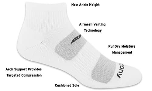 Saucony mens Multi-pack Mesh Ventilating Comfort Fit Performance Quarter (6 & 12 Pairs) Running Socks, White Pairs), Medium-Large US