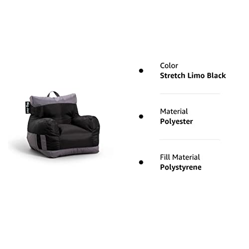 Big Joe Dorm Bean Bag Chair with Drink Holder and Pocket, Two Tone Black Smartmax, Durable Polyester Nylon Blend, 3 feet