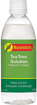 Bosisto's Tea Tree Solution 250mL | with 100% Natural Tea Tree Oil, Essential Oils, Dissolves Easily in Water, For Health and Home, Natural Cleaning, Antifungal, Australian Made & Owned