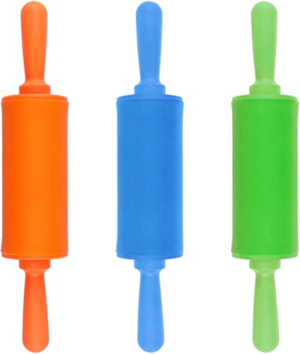 Plastic Handle Rolling Pin Non-Stick Silicone Rolling Pins,Mini Rolling Pin for Kids,Mini Silicone Rolling Pin,3 Pcs Rolling Pin Dough Roller,Silicone Rolling Pins Small Kitchen Dough Rolling Pins