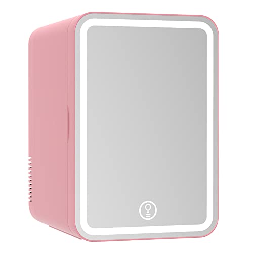 Cobuy Portable 8L Mini Makeup Fridge with LED Makeup Mirror Cosmetics Refrigerator Cooler, Pink