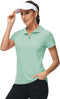 MoFiz Women's UPF 50+ Short Sleeve Golf Tennis Polo Shirt Zip Up Cooling Bowling Shirt Quick Dry Workout Active T-Shirt, Light Green, Large