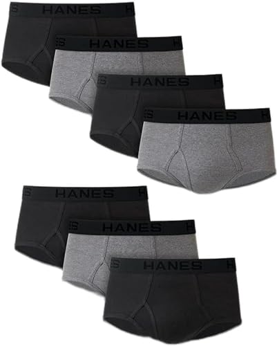 Hanes Ultimate Men's 7-Pack FreshIQ Full-Cut Briefs - Colors May Vary, Black/Grey, Large