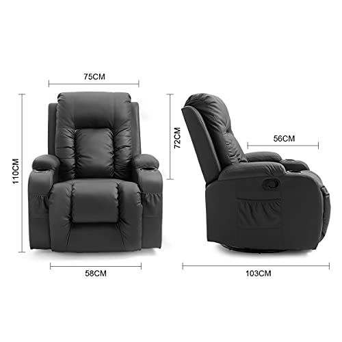 Electric Recliner Massage Chair PU Leather Rocking Armchair Sofa Heated Seat 360 Swivel Black