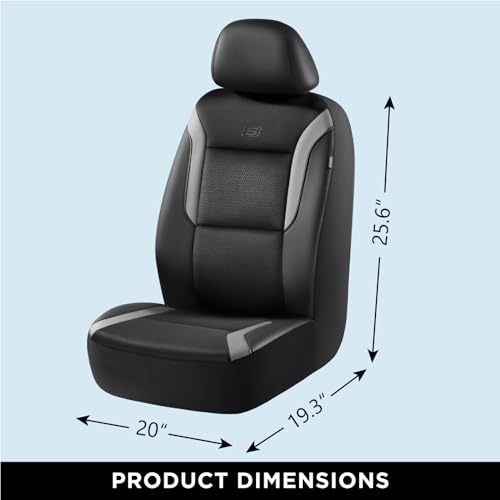 Skechers Memory Foam™ Leather Car Seat Covers, Air Cool Mesh Thick Seat Covers, Gray Two Front Seat Covers, Airbag Compatible, Automotive Comfort & Protection for Most Cars, Van,Trucks, SUVs