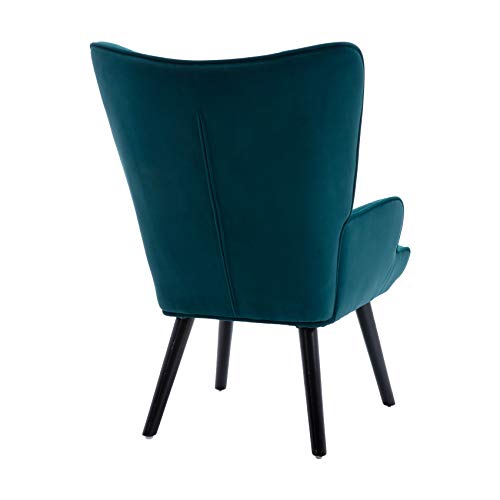 Dolonm Velvet Accent Chair Modern Tufted Button Wingback Vanity Chair with Arms Upholstered Tall Back Desk Chair with Solid Wood Legs for Living Room Bedroom Waiting Room(Teal)