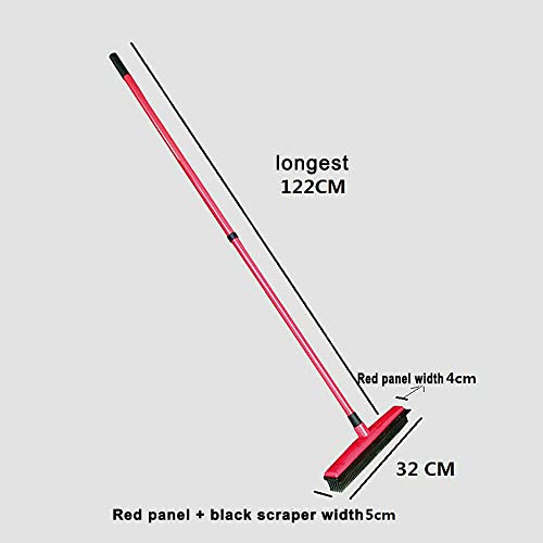 Rubber Broom for Pet Dog Cat Hair Sweeper Squeegee Windows Car Long Handle (Red)