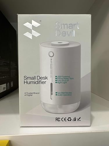 SMARTDEVIL Humidifiers 500ml for Bedroom, Small Desk Humidifier, USB Personal Desktop Humidifier for Bedroom, Office, Travel, Plants, Auto Shut-Off, 2 Mist Modes, Super Quiet, White