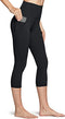 TSLA Women's Capri Yoga Pants, Workout Running Tights, 4-Way Stretch Leggings with Side Pocket FAC34-BLK Large
