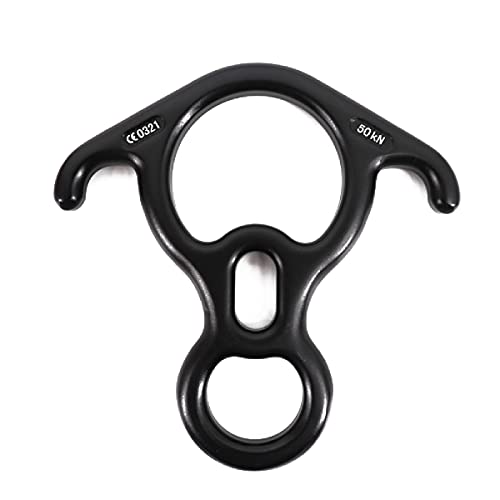 TRIWONDER 50KN Rock Climbing Figure 8 Descender Rescue Belay Device Stop Descender and Carabiner Rock Rappelling Gear (Black)