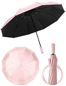 UV Sun Rain Umbrella, 12 Ribs Compact Folding Travel Umbrella for Women Men Kids, Auto Open Close Compact Folding Rain Umbrellas for Daily Uses, Portable Windproof Umbrella 2 in 1 Lightweight Umbrella (Pink)