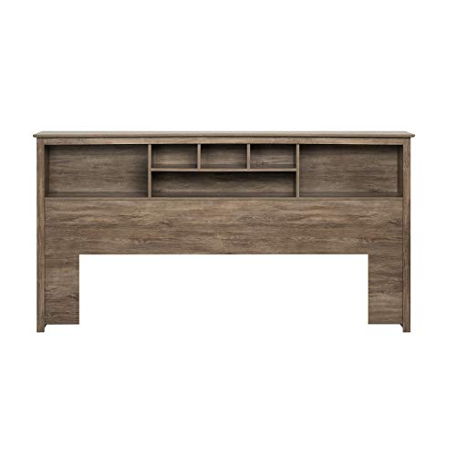 Prepac Salt Spring Rustic King Headboard with Bookcase, Farmhouse Bookcase Style Headboard for King Size Beds 11" D x 81.5" W x 43" H, Drifted Gray, DSH-8445