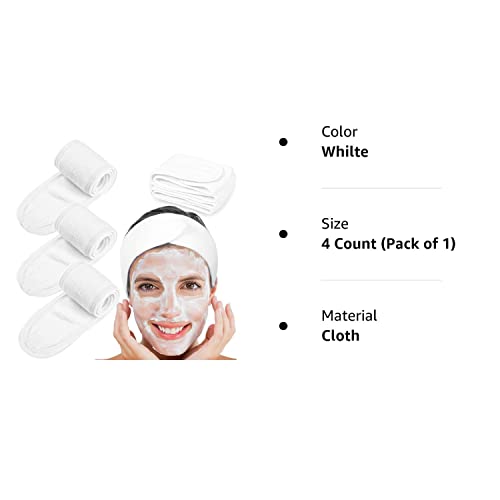 Spa Facial Headband Whaline Head Wrap Terry Cloth Headband 4 counts Stretch Towel with Magic Tape for Bath, Makeup and Sport (White)