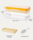 【1S Press to Release】 Ice Cube Tray with Lid and Storage Bin, 32-Tray Easy-Release Ice Cube Maker Flexible Silicone Ice Cube Mold for Freezer, Comes with Scoop and Press Plate