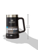 Stanley Adventure Big Grip Beer Stein, 24oz Stainless Steel Beer Mug, Double Wall Vacuum Insulation, Matte Black