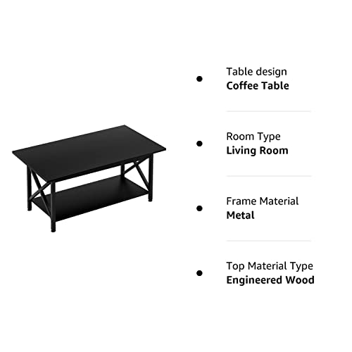 GreenForest Coffee Table Industrial Metal Legs with Storage Shelf for Living Room 43.3" x 23.6", Easy Assembly, Black