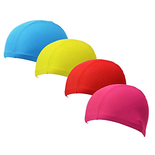 4 Pack Nylon Spandex Fabric Swim Cap for Kids and Adult(not for Long Hair)