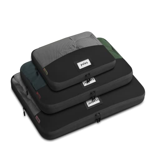 ZOOM LITE Set of 3 Durable Compression Packing Cubes Travel Organizer for Suitcases Made from Recycled Plastic Bottles, Featuring Double Zippers for Hassle-Free Packing Travel Essentials