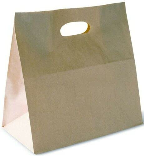 Packware Kraft Paper Tote Bags - Die Cut Handles, Flexicore Materials, Rectangular Shape, Disposable Party Favor, Grocery, Shopping & Food Carry Bags for Home & Commercial Uses - Brown (Pack of 100)