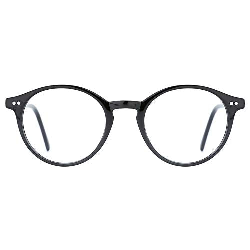 TIJN Blue Light Blocking Glasses Men Women Vintage Thick Round Rim Frame Eyeglasses, 03.black, Medium