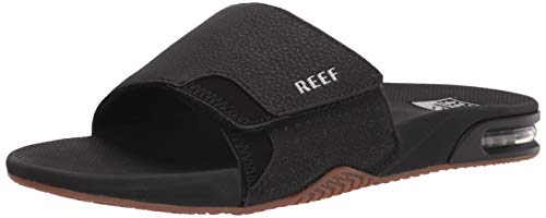 Reef Mens Fanning Slide | Bottle Opener Sandal, Black/Silver, 14