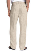 Coofandy Men's Linen Elastic Pants Casual Regular Fit Golf Beach Pants