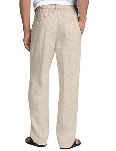 Coofandy Men's Linen Elastic Pants Casual Regular Fit Golf Beach Pants