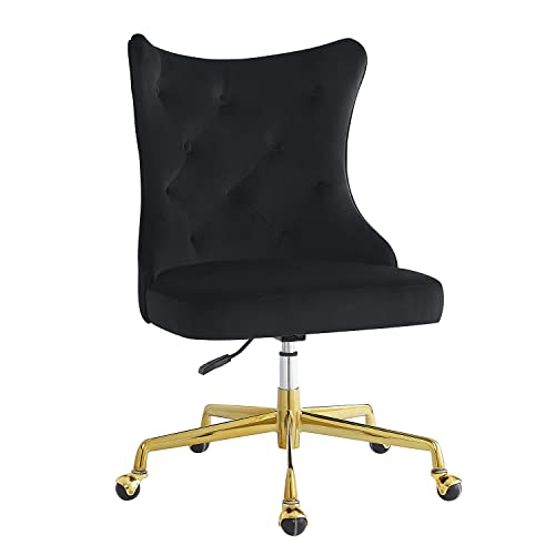 24KF Upholstered Tufted Button Home Office Chair with Golden Metal Base, Swivel Office Chair with Adjustable Seat - 7081-Black