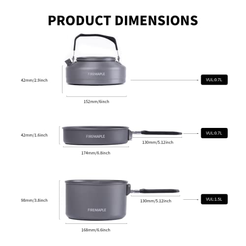Fire-Maple Feast 2 Camping Cookware Set | Outdoor Cooking kit with Pot Kettle Pan Bowls and Spatula | Kitchen Utensils for 1 to 3 People Backpacking Trekking Hiking Fishing Picnic