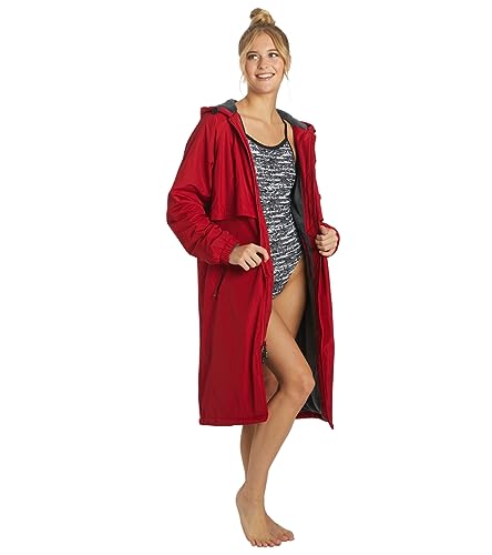Sporti Comfort Fleece-Lined Swim Parka, Red Shell/ Charcoal Lining, Large