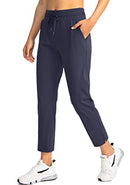 Soothfeel Women's Golf Pants with 4 Pockets 7/8 Stretch High Wasited Sweatpants Travel Athletic Work Pants for Women, Navy Blue, Medium