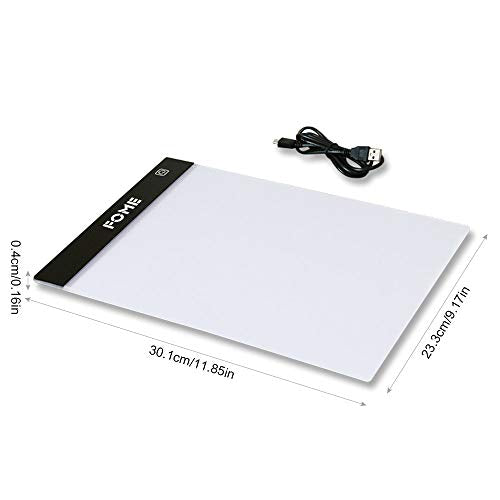 A4 Light Box, FOME Ultra-Thin A4 Tracing Light Box USB Power Adjustable Brightness LED Drawing Board Tracing Pad Artcraft Tracing Light Pad for Artists Drawing Sketching Animation Stencilling