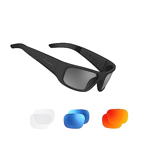 OhO Bluetooth Sunglasses,Open Ear Style Smart Glasses to Listen Music and Make Phone Calls with Polarized UV400 Safety Lens, Black-1, standard size