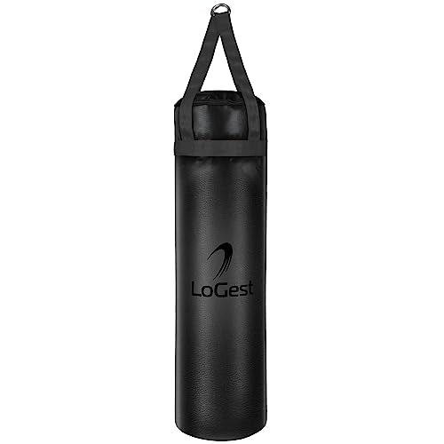 Logest Boxing Bag - Hanging Punching Bag Sports Training Equipment - MMA, Karate, Judo, Muay Thai, Kickboxing - Hanging or Freestanding - Unfilled Max Capacity 100 Lbs - Heavy Punching Bag (Black)