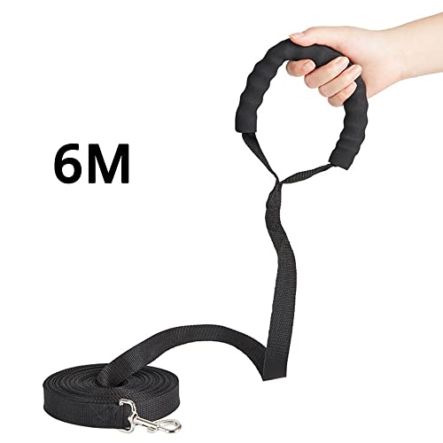 1.8M/3M/4.5M/6M/9M/15M/20M Nylon Double Dog Leash with Comfortable Padded Handle Recall for Puppy Training, Durable, Strong Lead - Walking, Jogging, Running for Small, and Large Dogs (6M, Black)