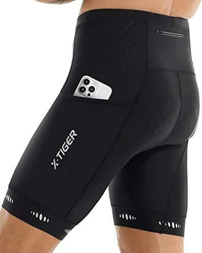 X-TIGER Men's Cycling Shorts with Back Pocket,5D Gel Padded Bike Shorts for Men,Mountain Road Biking Riding Half Pants Tights, A-black(2side Pocket), Large