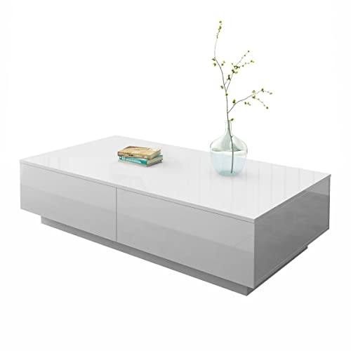 Luxsuite Coffee Table High Gloss Tea Table Wooden with Storage 4 Drawers Storage Shelf Cabinet Living Room Furniture White 95cm
