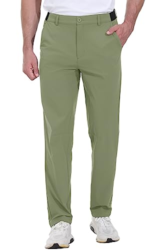 Rdruko Men's Stretch Golf Pants Quick Dry Lightweight Casual Dress Pants with Pockets, Green, 30