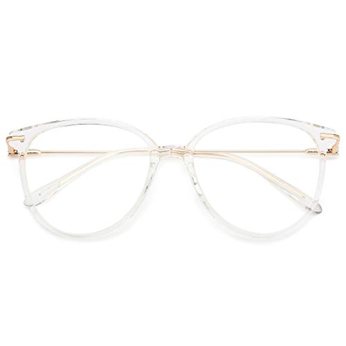 Gaoye Blue Light Blocking Glasses Women/Men, Fashion Round Cateye Frame UV Ray Filter Computer Gaming Glasses - GY1696, 1-transparent Frame/Transparent Lens, Medium