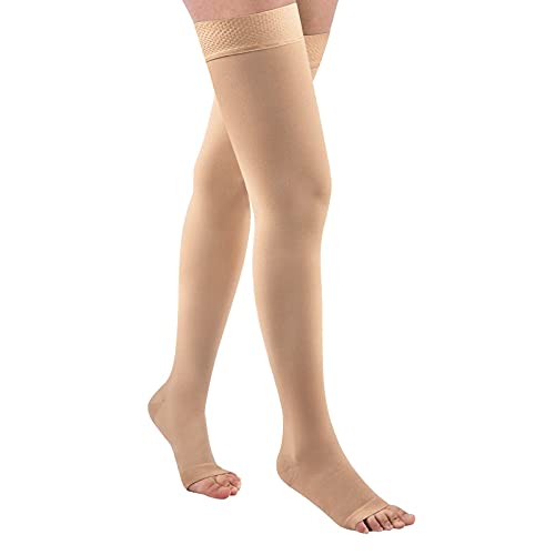 Thigh High 20-32 mmHg Compression Stocking Toeless Compression Socks for Women & Men Circulation with Silicone Dot Band, Beige, 4X-Large