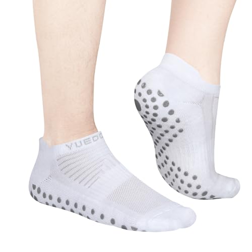YUEDGE Pilates Socks with Grips for Women Non-Slip White Ankle