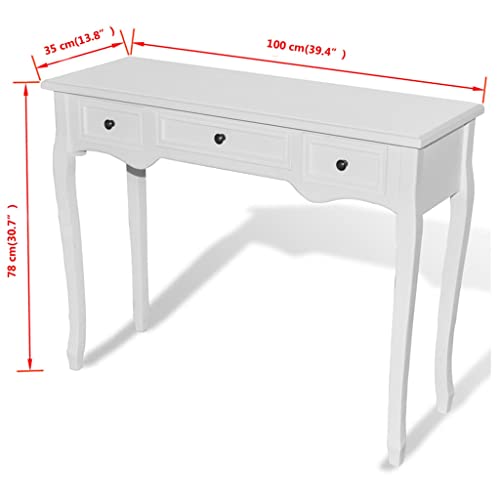 'vidaXL Scandinavian Style Dressing Console Table - White, MDF and Pinewood Construction, Features Three Drawers, Compact Design for Small Spaces