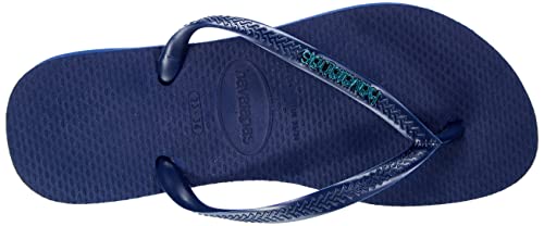 Havaianas Women's Slim Logo Metallic Flip Flops, Navy Blue Navy Blue, 3/4 UK